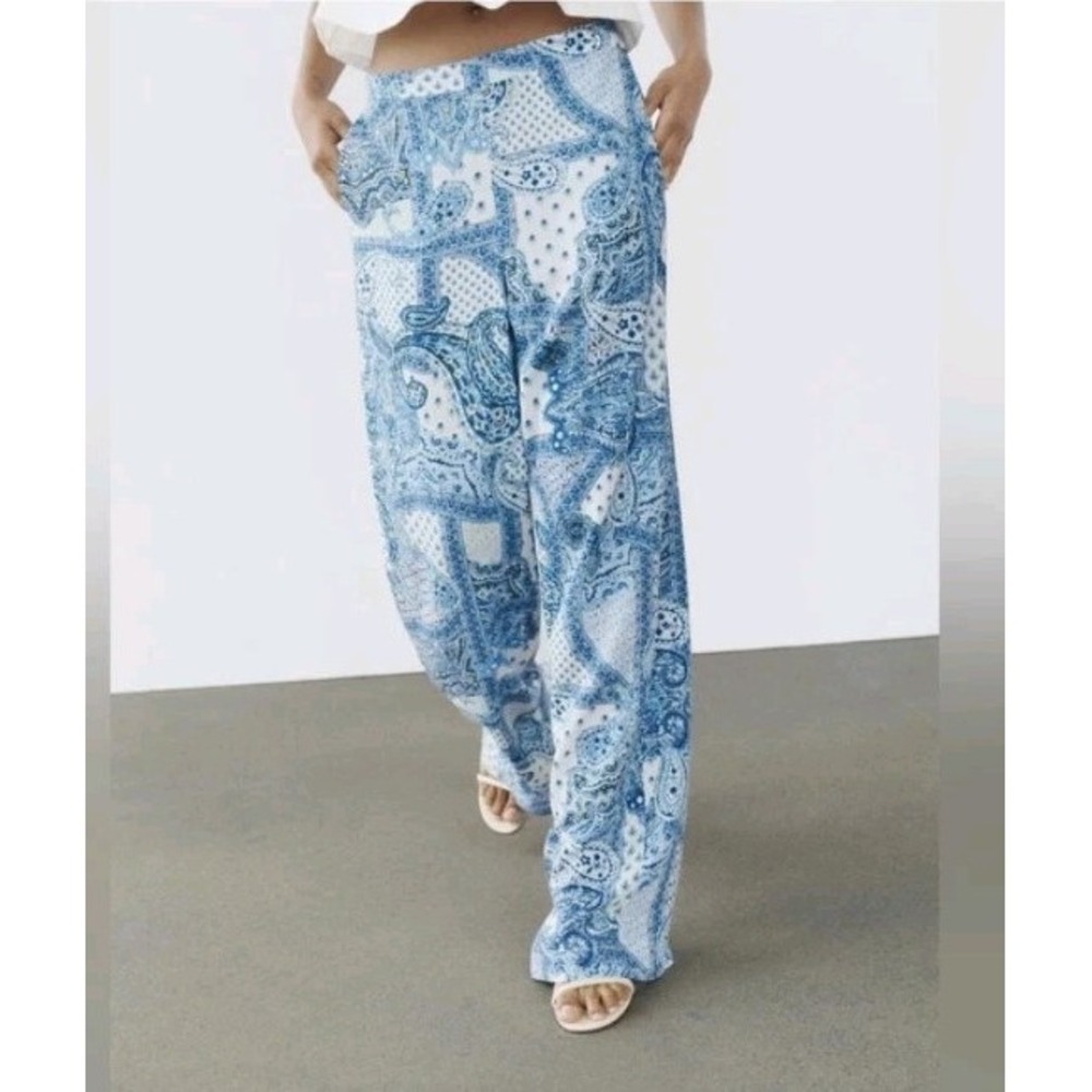 Zara Paisley Print Pull On Wide Leg Pants Size XL NWOT - Picture 1 of 12